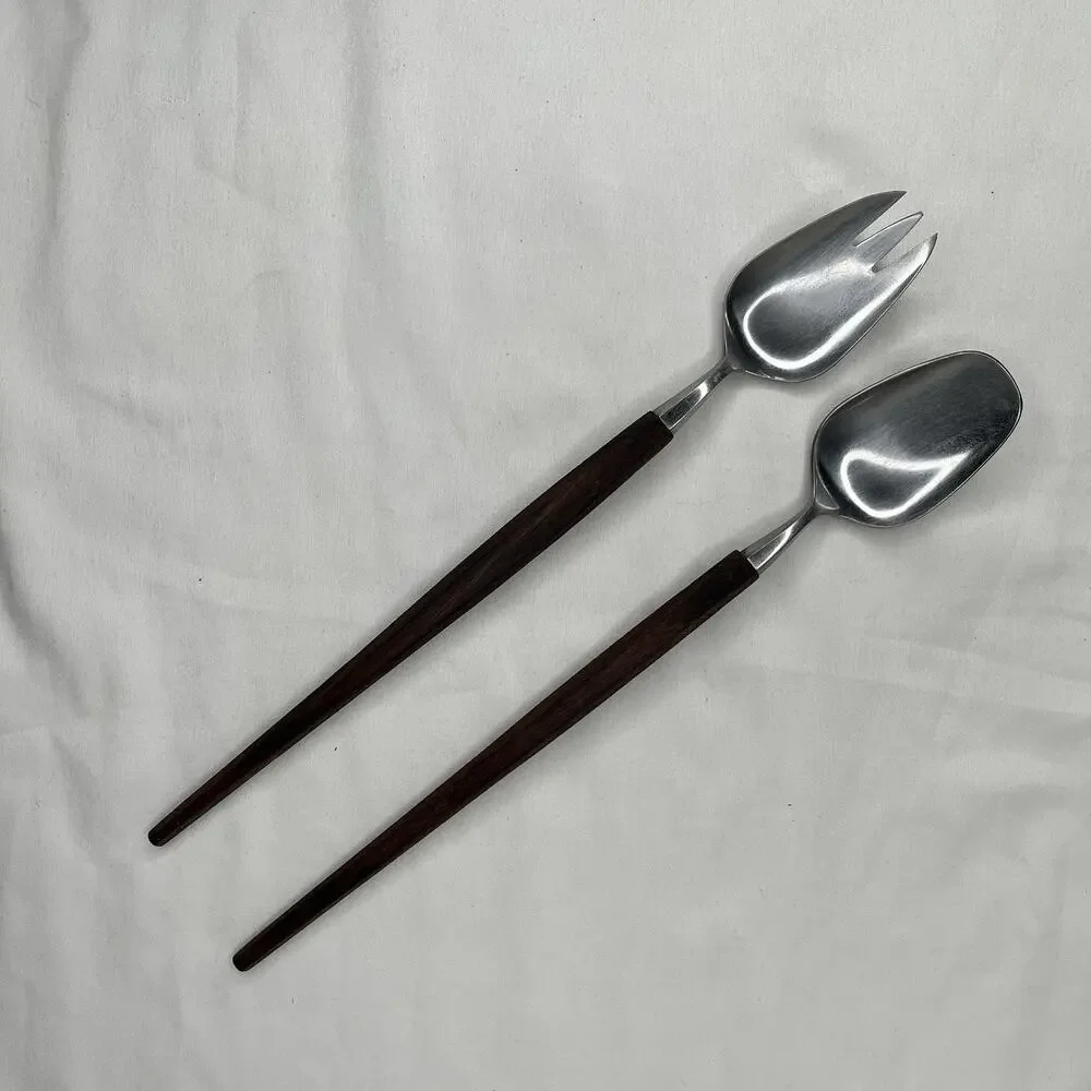 Vintage Rostfrei Salad Serving Set Fork & Spoon wooden handles & stainless steel